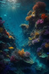 Fototapeta na wymiar Underwater View of a Colorful Coral Reef. Generative AI.