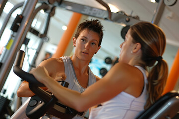Woman training in a fitness club with personal trainer