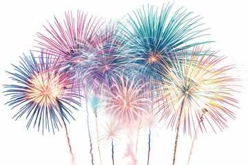 A spectacular scene featuring a vibrant fireworks display set against a pristine white background, adding a touch of sparkle and joy to a birthday occasion.