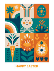 Happy Easter card design, Easter egg card in geometric flat modern style - 746633015