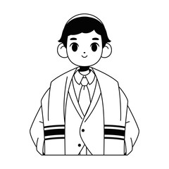 Vector Jewish Boy Traditional Bat Mitzvah Cartoon Illustration Isolated