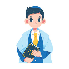 Vector Jewish Boy Holding Torah book Cartoon Illustration Isolated