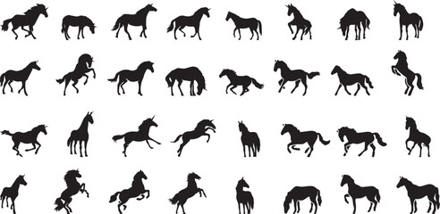 set of silhouettes of horses