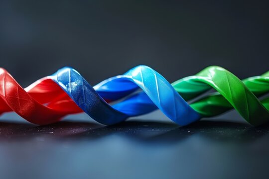 The stock market, one red stock curve, five blue and green curves, intertwine with each other 