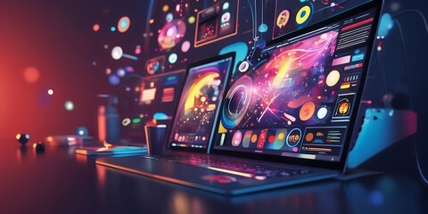 simple acurate and straight forward cover image for an article about Media workflow solutions in the media and entertainement industry Make it realistic. make it colourful