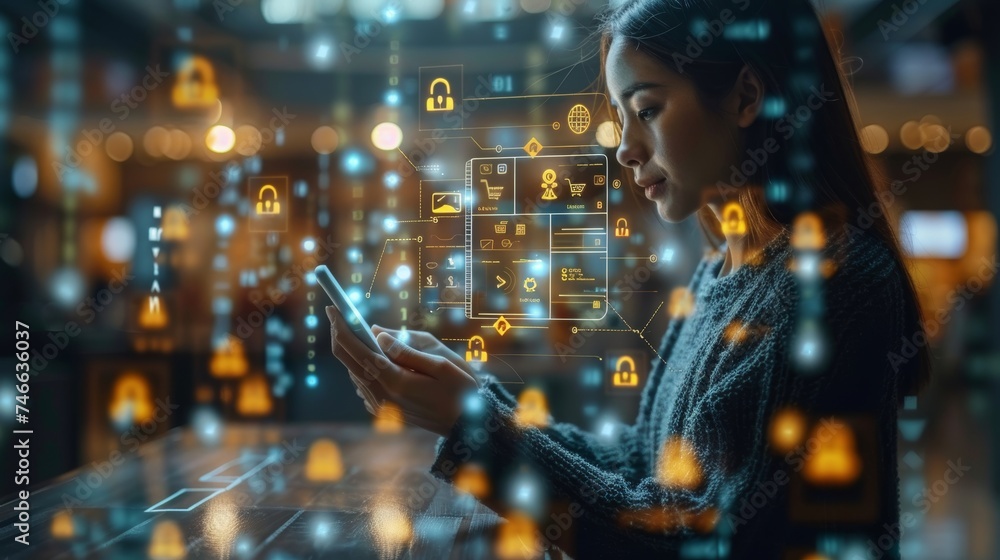 Poster the concept of digital banking, internet payments and financial technology or fintech. an example is