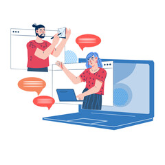 Business Team virtual meeting and group video conference. Collaborate effectively and boost productivity for remote teams, vector banner template isolated on white.