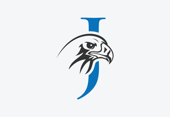 High quality illustration of a eagle head with latter J for logo and icons