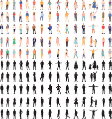 set of people, men and women on white background vector
