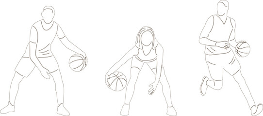 people playing basketball, sketch on white background vector