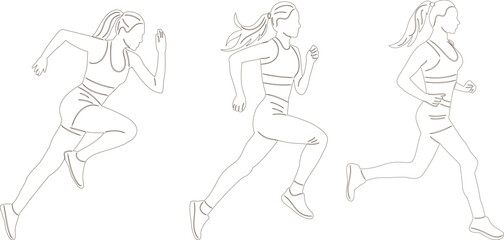 women running, sketch on white background vector
