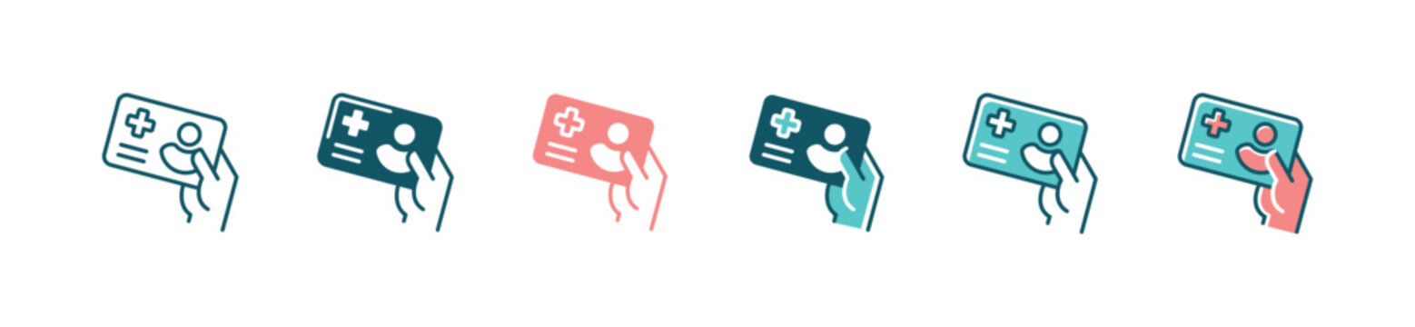 hand holding health insurance card icon set medical care safety protection policy vector illustration