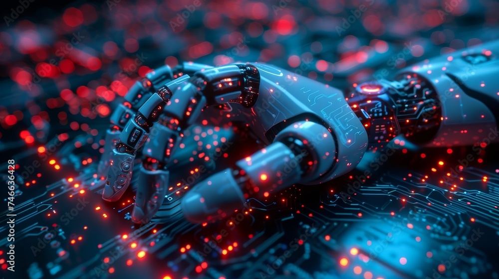 Poster AI stands for Artificial Intelligence, and technology smart robots have created artificial intelligence that enters command prompts for generating something, Futuristic revolution in technology,