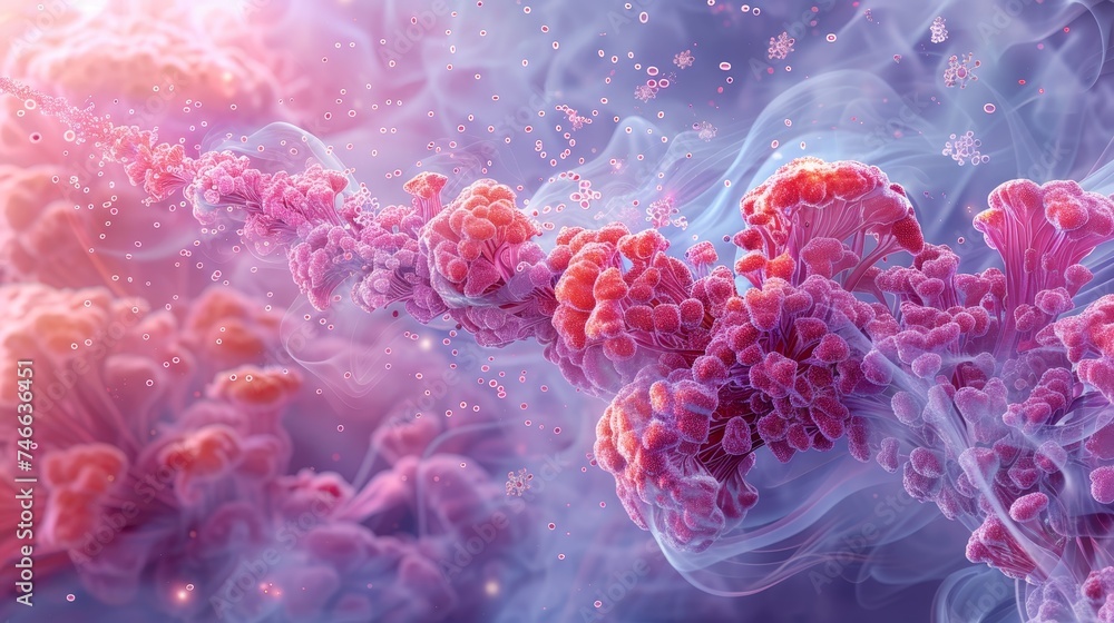 Aufkleber a surreal digital representation of pathogens affecting the respiratory system with a focus on detai