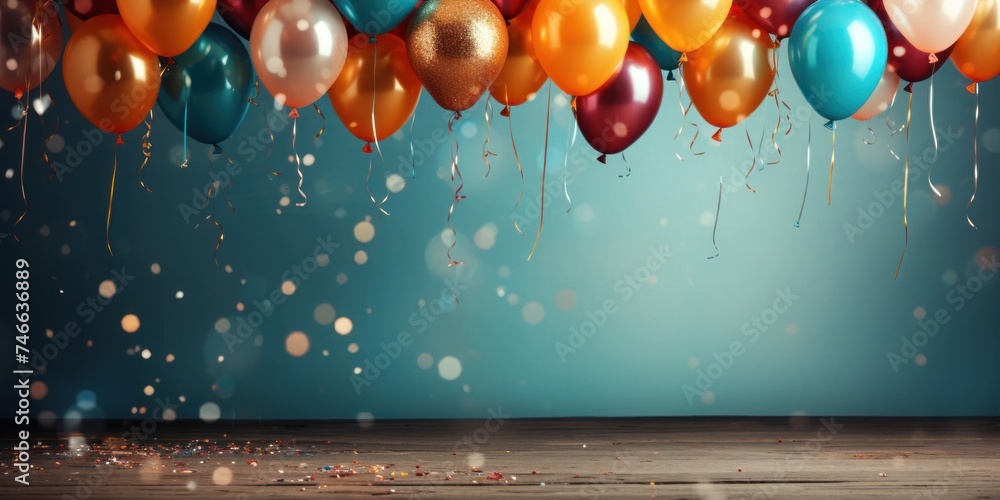 Poster bunch of balloons floating in the air generative ai