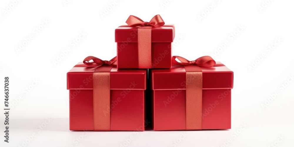 Aufkleber stack of red gift boxes with bows generative ai