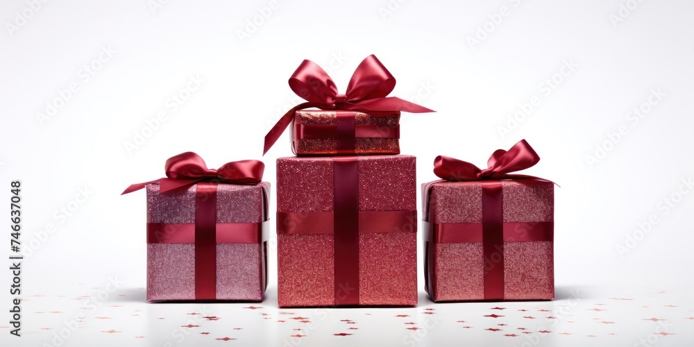 Aufkleber three red wrapped presents with a red bow generative ai