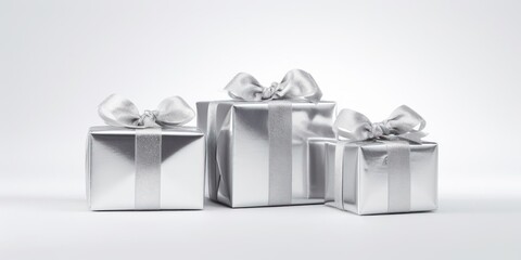Three Silver Gift Boxes With Bows Generative AI