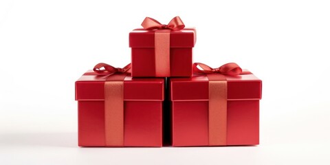 Obraz premium Stack of Red Gift Boxes With Bows Generative AI