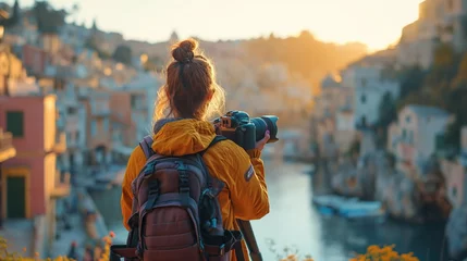 Fototapeten A travel content creator is recording content in different locations © Rosso