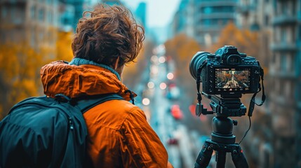 A travel content creator is recording content in different locations