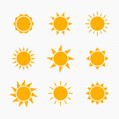 Vector isolated Yellow Sun icon set