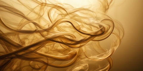 Close-up photograph of swirling tendrils of smoke illuminated by soft, golden light against a neutral background.