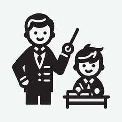 Father and Son Bonding Vector Illustration. Dad & Son Silhouette on White Background