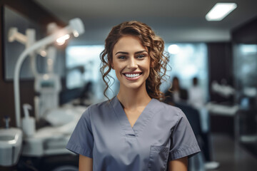 Fototapeta premium Smiling Female Dentist in Professional Setting