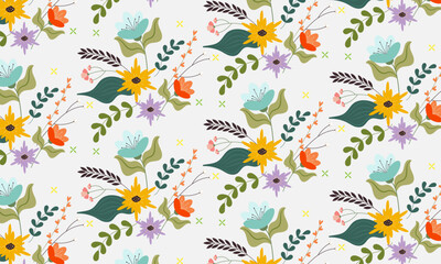 Seamless spring pattern with flowers. Vector floral colorful pattern on white background