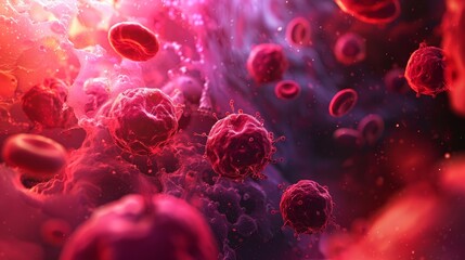 This high-resolution image captures the intense moment of virus infection among human blood cells, highlighting the urgency of medical intervention.