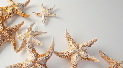 Starfishes on white background with copy space for your text. Generative AI.