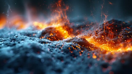 This abstract visualization captures the fiery essence of synaptic activity and neural communication in the human brain. - obrazy, fototapety, plakaty