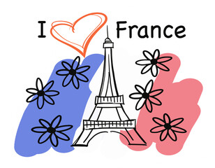 French landscape with flowers on a colored background.