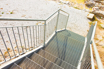 New modern metal staircase for outdoors use built with stainless and galvanized steel metal sheet...