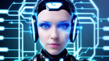 Robot woman in a factory being tested