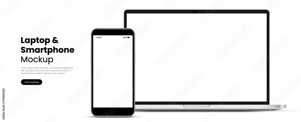 Poster 3d high quality realistic device mockup. Computer monitors, laptops, tablets and mobile phones. Electronic gadgets isolated on white background for ui ux, presentation, mobile apps