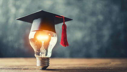glowing light bulb adorned with a graduation cap, representing innovation and academic achievement