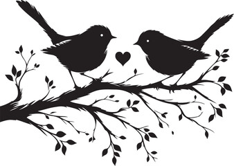 Birds on branch, couple of Birds in Love vector illustration 