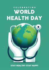 World health day april poster design.global earth wellness medical medicine international disease sign treatment healthy hospital doctor life care symbol concept background vector illustration 