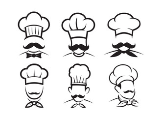 Creative Chef Head Moustache hat collection logo Vector Design Illustration	