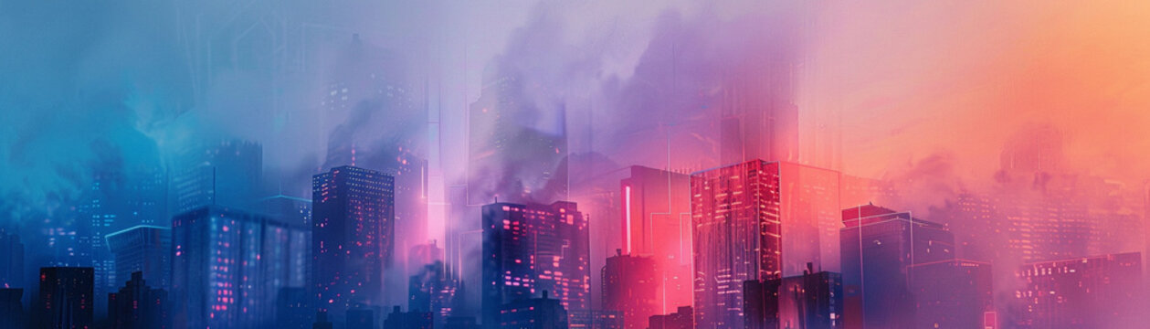 Create an ethereal digital painting of a futuristic cityscape using AI technology inspired by the power of invisibility