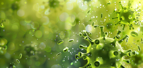 Abstract representation of COVID-19 virus particles.