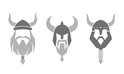 Creative Warrior Viking Head Helmet Collection Set Logo Design Symbol Vector Illustration