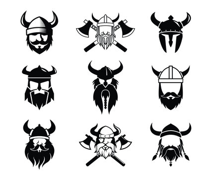 Creative Warrior Viking Head Helmet Collection Set Logo Design Symbol Vector Illustration
