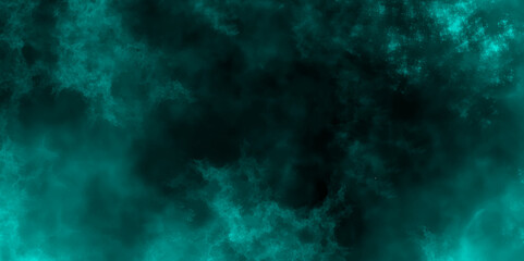 Abstract sea green watercolor hand painted watercolor. Grunge marbled pattern and rough paint brush strokes in Teal color powder explosion, isolated on dark cosmic powder Scattered Copy Space messy