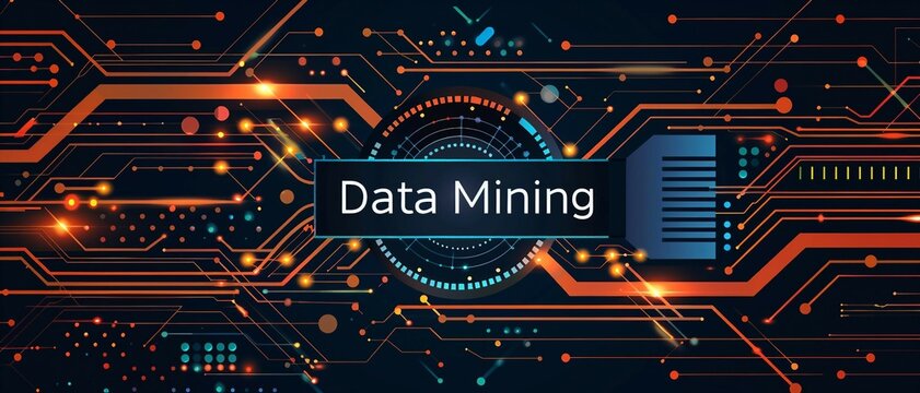 a high-tech banner design featuring the words Data Mining . the process of data mining.
