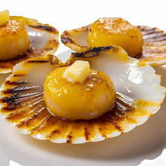 Scallops baked in butter on a plate
