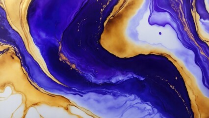 luxury Purple, Gold and Blue abstract fluid art painting in alcohol ink technique Background