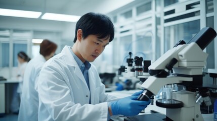 Biologist at work sharp and attentive well-organized lab suggestion